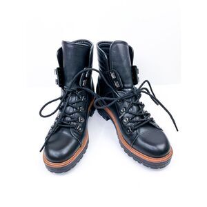 Marc Fisher Iston Combat Moto Hiker Boots Black